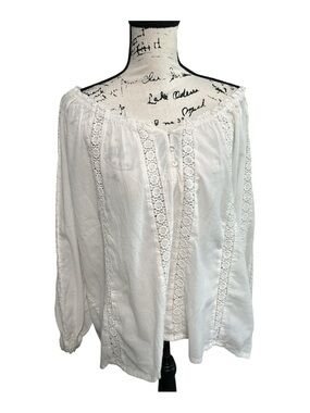 Sundance Ivory Crochet Lace Peasant Blouse Raw Edge Prairie Cottage core Top PL